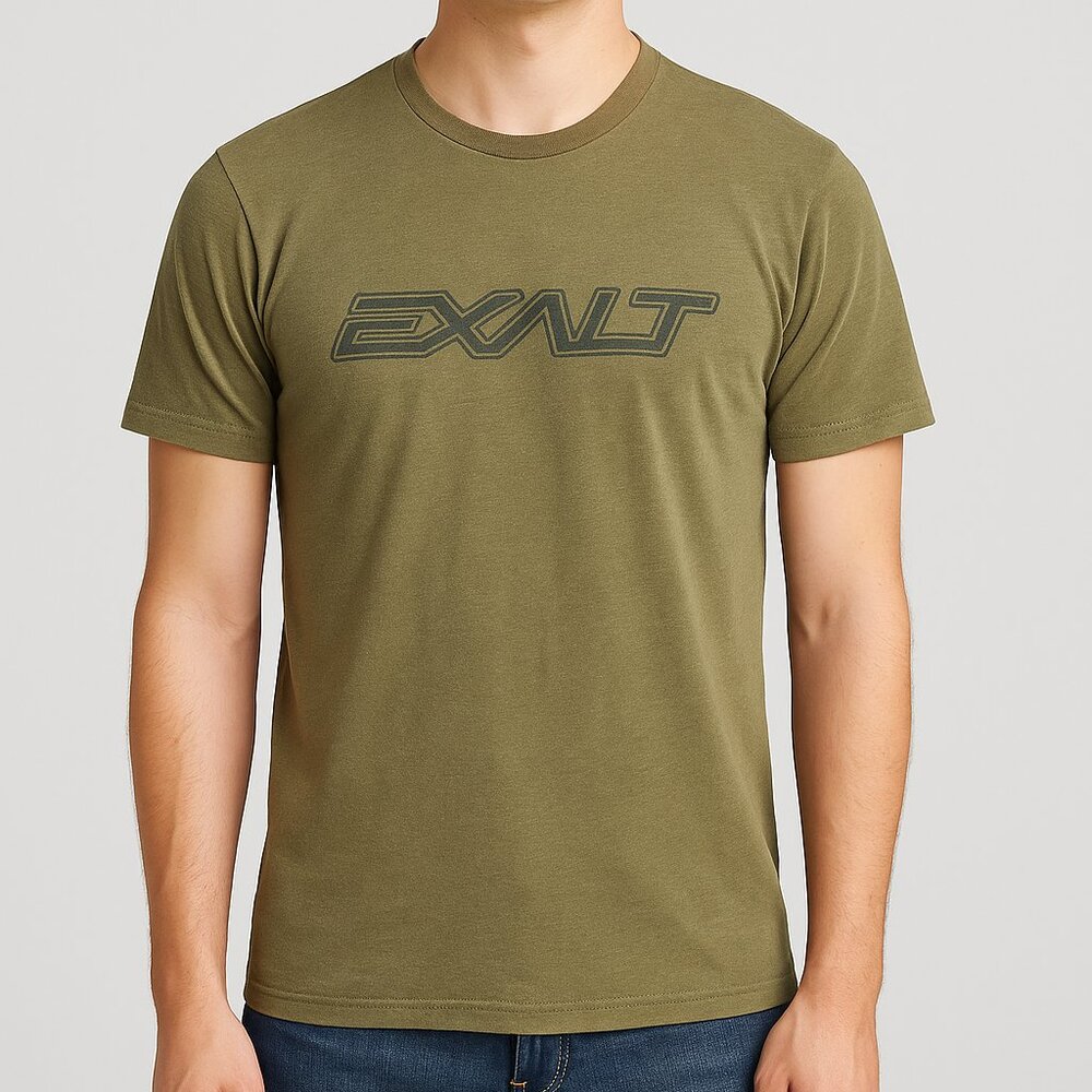Exalt Logo T-Shirt Men’s Olive Green Short Sleeve Graphic Tee Casual Size M‎